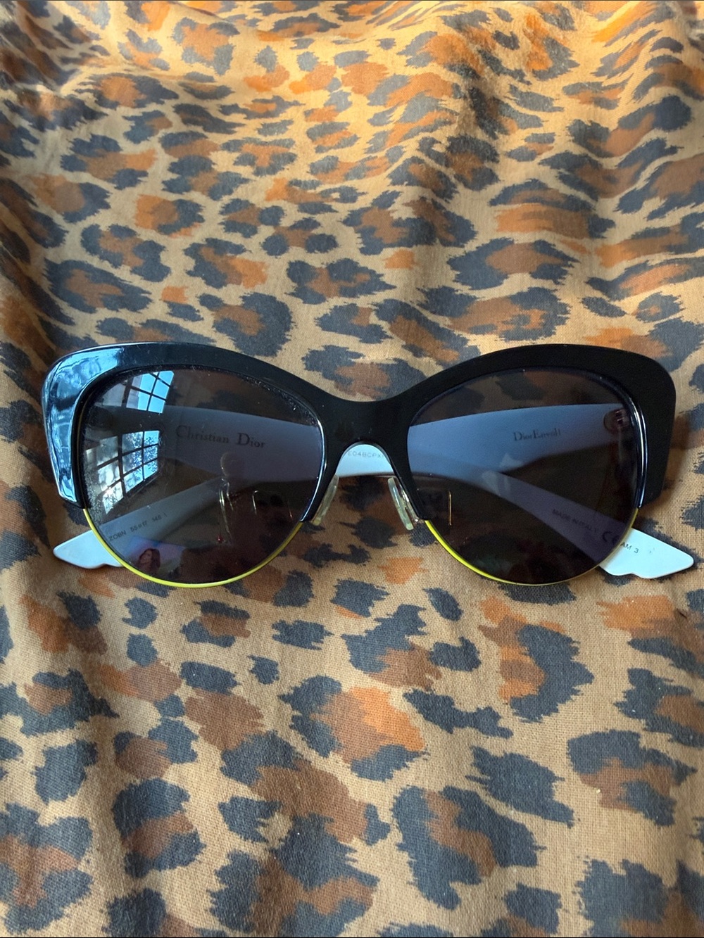 Dior Cat-Eye Sunglasses in Black with Yellow Accent